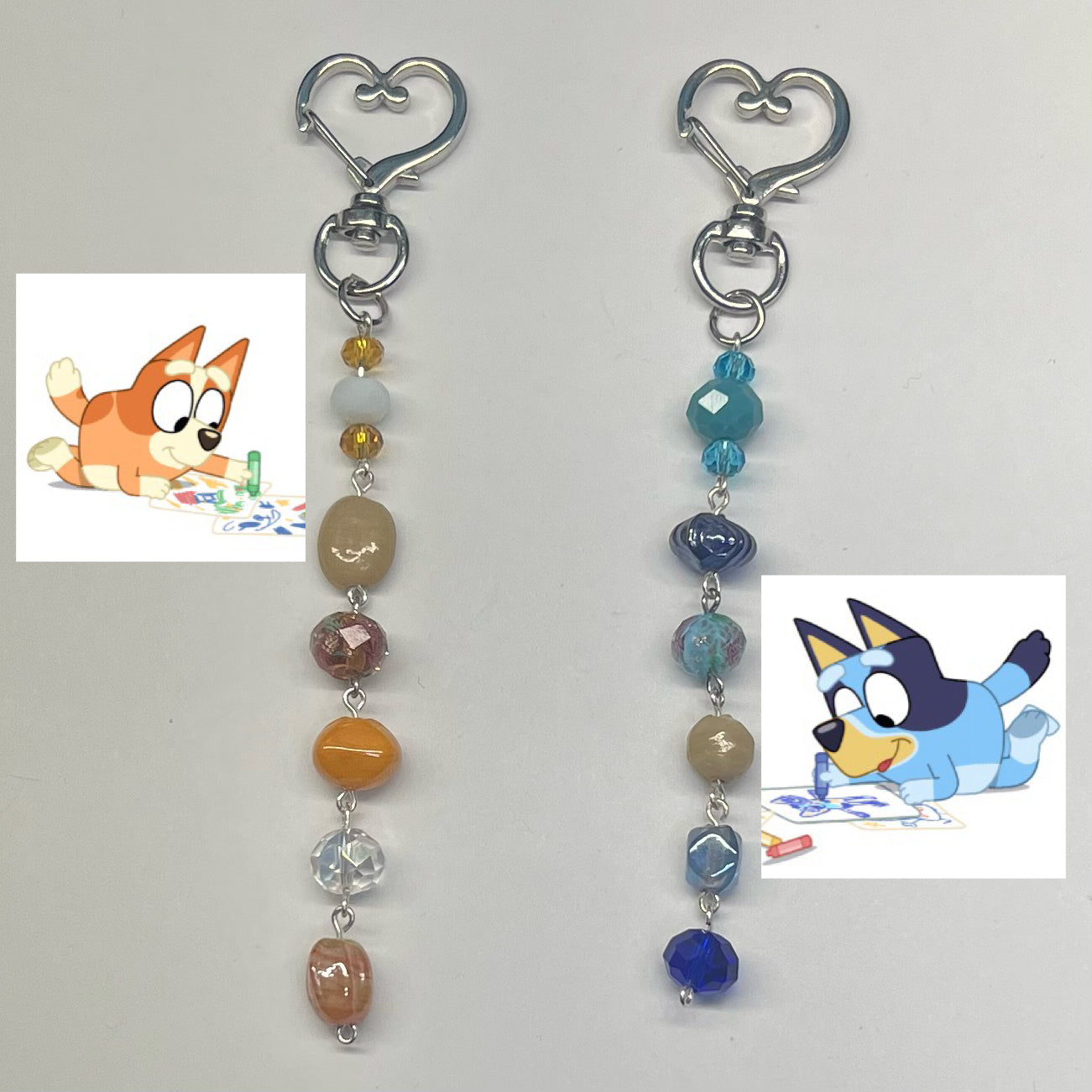 matching bluey + bingo keychains