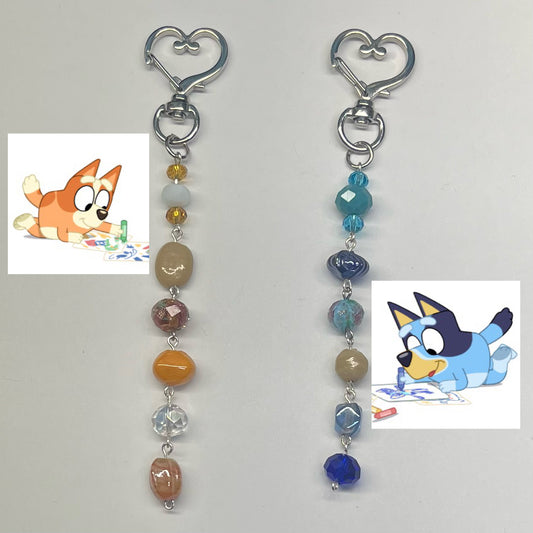 matching bluey + bingo keychains